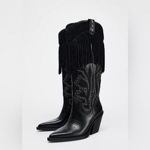 🔥🔥Zara Fringed studded cowboy boots